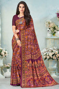 purple satin crepe saree