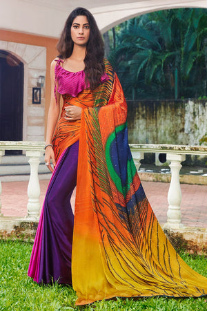 Amber Orange Satin Silk Saree