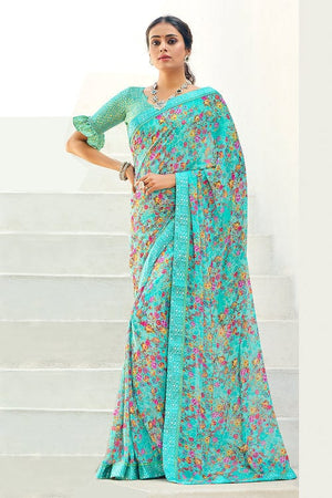 Arctic Blue Satin Silk Saree