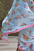 Beautiful Baby Blue Satin Silk Saree