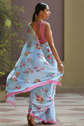 Beautiful Baby Blue Satin Silk Saree