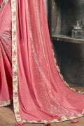 Beautiful Ballerine Pink Designer Satin Silk Saree