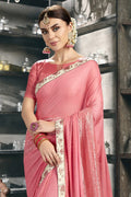 Beautiful Ballerine Pink Designer Satin Silk Saree
