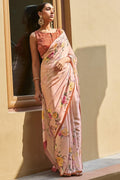 Beautiful Chic Pink Satin Silk Saree