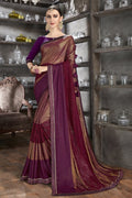 Beautiful Claret Red Designer Satin Silk Saree