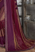 Beautiful Claret Red Designer Satin Silk Saree