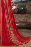 Beautiful Crimson Red Designer Satin Silk Saree