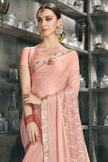 Beautiful Crystal Pink Designer Satin Silk Saree