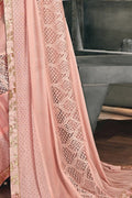 Beautiful Crystal Pink Designer Satin Silk Saree