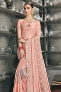 Beautiful Crystal Pink Designer Satin Silk Saree
