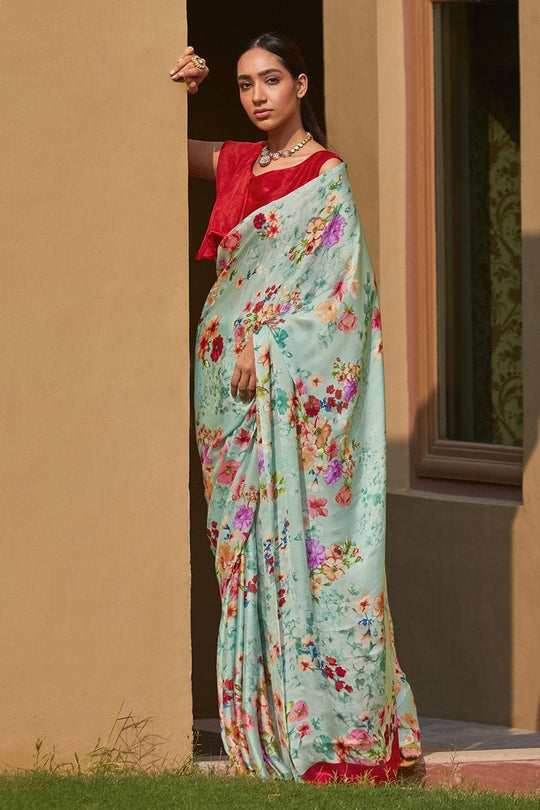 Beautiful Moss Green Satin Silk Saree