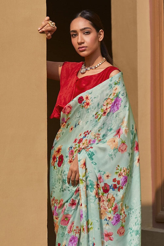 Beautiful Moss Green Satin Silk Saree