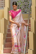 Beautiful Peony Pink Satin Silk Saree