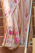 Beautiful Peony Pink Satin Silk Saree