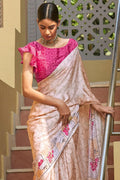 Beautiful Peony Pink Satin Silk Saree