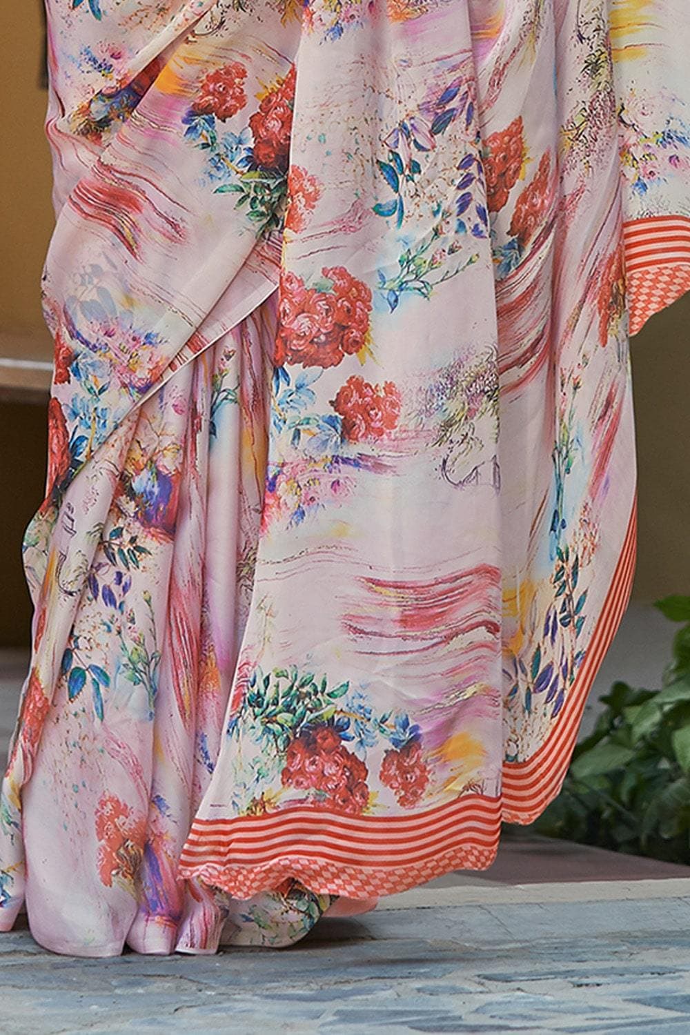 Beautiful Pink Multicolor Satin Silk Saree