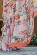 Beautiful Pink Multicolor Satin Silk Saree