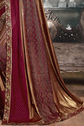 Beautiful Plum Red And Gold Designer Satin Silk Saree