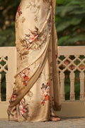 Satin Silk Saree Beautiful Tan Brown Satin Silk Saree saree online