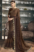 Satin Silk Saree Beautiful Walnut Brown Designer Satin Silk Saree saree online