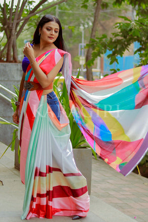 BHARGAVI CHIRMULEY in Multicolor Satin Print Saree