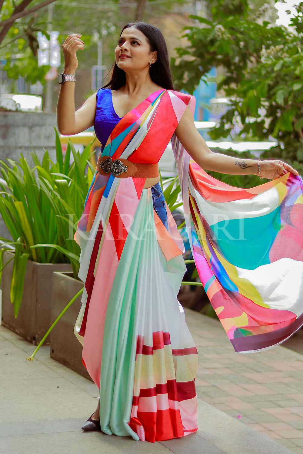 BHARGAVI CHIRMULEY in Multicolor Satin Print Saree