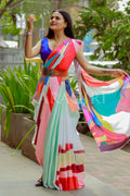 BHARGAVI CHIRMULEY in Multicolor Satin Print Saree