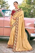 Satin Silk Saree Bisque Cream Embroidered Satin Silk Saree saree online