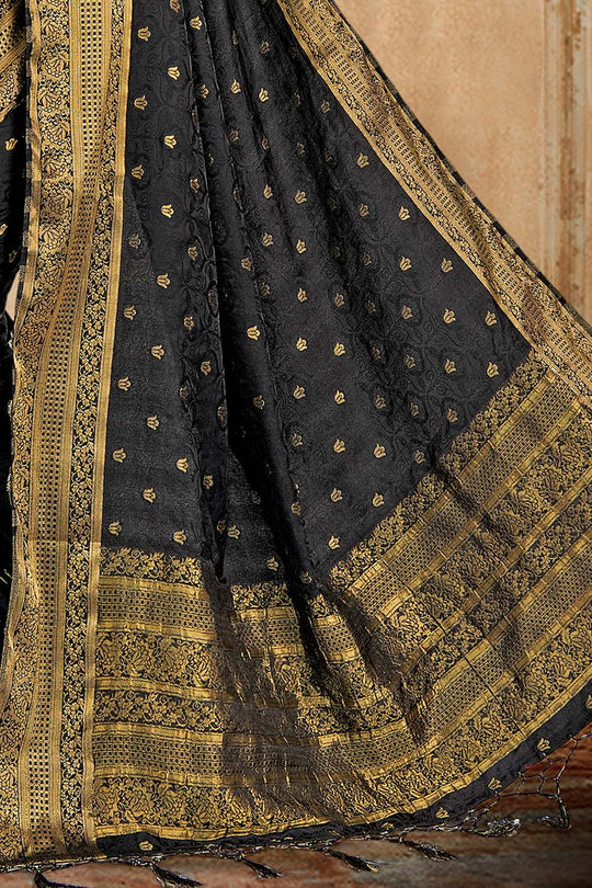 Black Satin Silk Saree