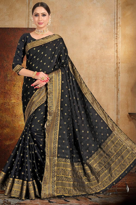 Black Satin Silk Saree