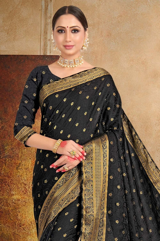 Black Satin Silk Saree