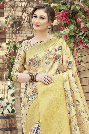 Blonde Yellow Satin Silk Saree