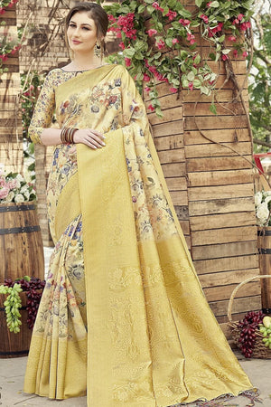 Satin Silk Saree Blonde Yellow Satin Silk Saree saree online