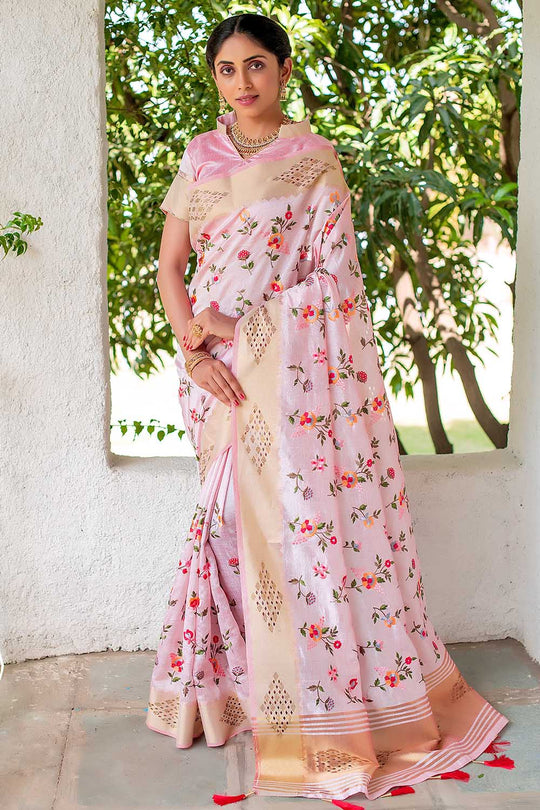 pink silk saree