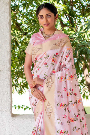 Blush Pink Satin Silk Saree