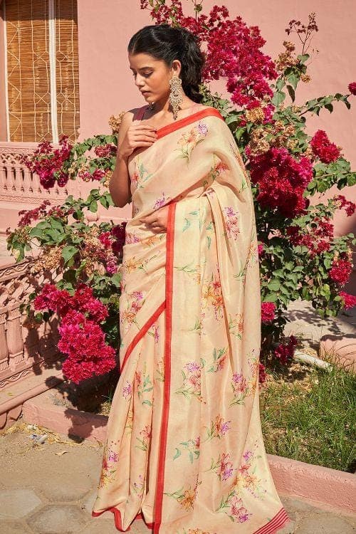 Satin Silk Saree Buff Orange Satin Silk Saree saree online