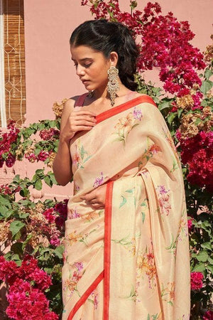 Buff Orange Satin Silk Saree