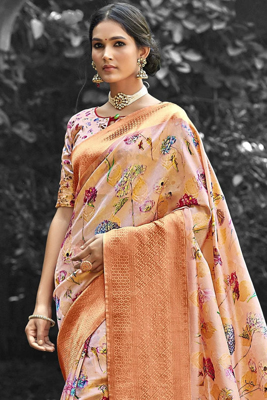 Satin Silk Saree Cantaloupe Orange Satin Silk Saree saree online