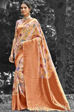 Satin Silk Saree Cantaloupe Orange Satin Silk Saree saree online