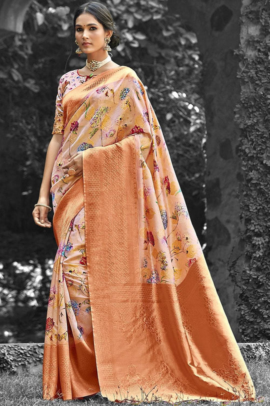 Satin Silk Saree Cantaloupe Orange Satin Silk Saree saree online
