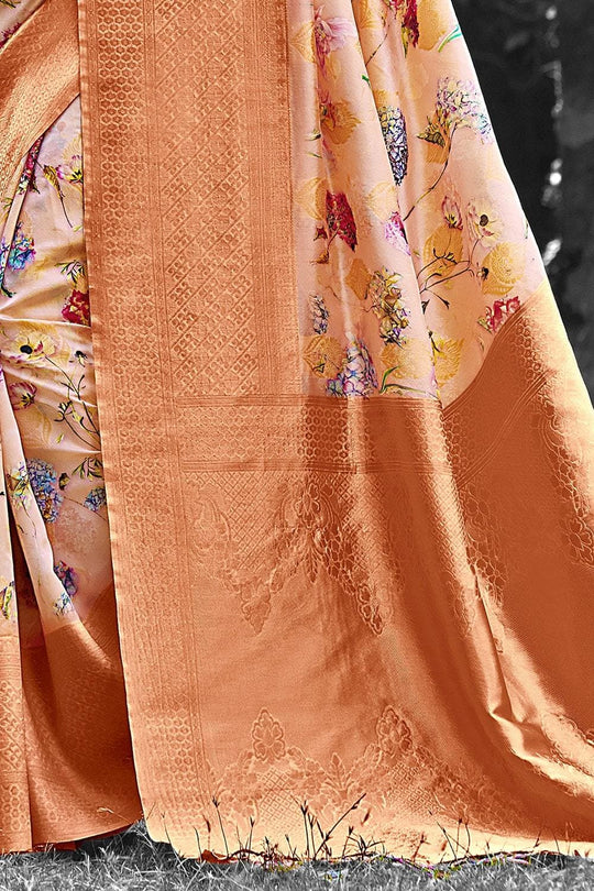 Satin Silk Saree Cantaloupe Orange Satin Silk Saree saree online