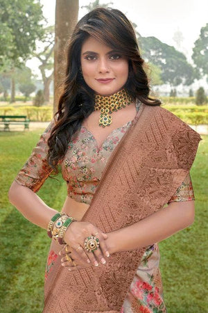 Clay Brown Satin Silk Saree