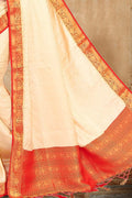 Cream Satin Silk Saree