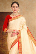 Cream Satin Silk Saree