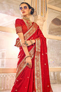 Crimson Red Satin Silk Saree