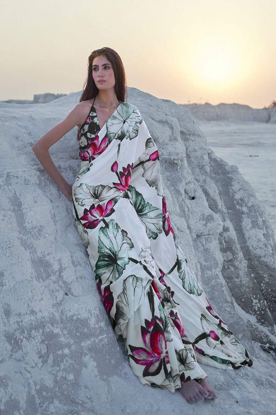 Satin Silk Saree Daisy White Satin Silk Saree saree online