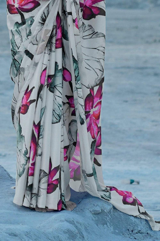 Satin Silk Saree Daisy White Satin Silk Saree saree online