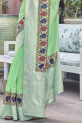 Satin Silk Saree Designer Mint Green Digital Print And Embroidered Satin Silk Saree saree online