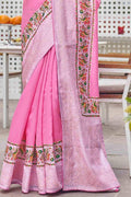 Satin Silk Saree Designer Taffy Pink Digital Print And Embroidered Satin Silk Saree saree online