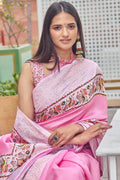 Satin Silk Saree Designer Taffy Pink Digital Print And Embroidered Satin Silk Saree saree online